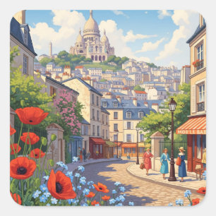 Pegatina Cuadrada Paris Montmartre Postcard