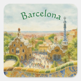 Pegatina Cuadrada Park Güell en Barcelona, España