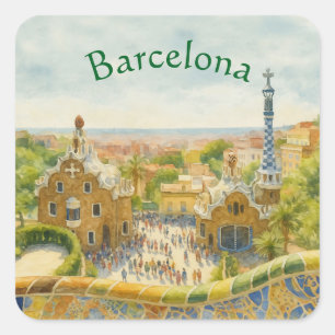 Pegatina Cuadrada Park Güell en Barcelona, España