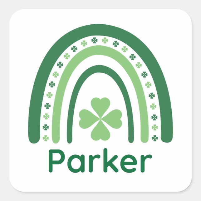 Pegatina Cuadrada Parker Name Clover Boho Rainbow (Anverso)