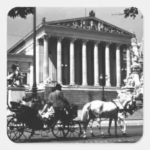 Pegatina Cuadrada Parlamento de Viena de Austria de época 1970