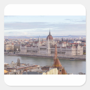 Pegatina Cuadrada Parlamento húngaro Budapest por día