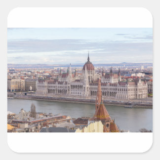 Pegatina Cuadrada Parlamento húngaro Budapest por día