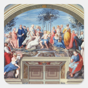 Pegatina Cuadrada Parnassus y el Disputa, de la Stanza della S