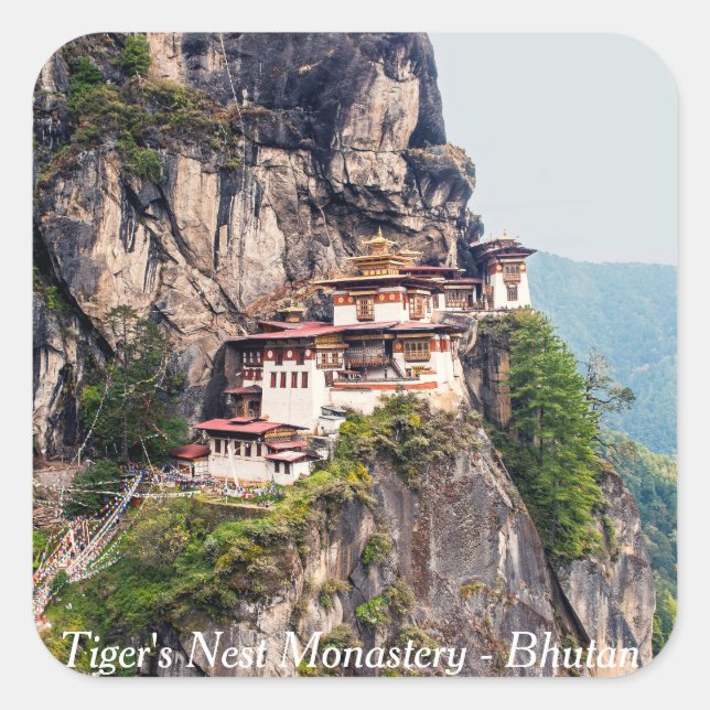 Pegatina Cuadrada Paro Taktsang: El monasterio nido del tigre - Butá (Anverso)