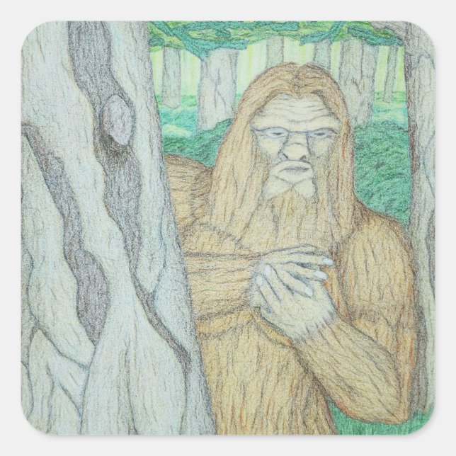 Pegatina Cuadrada Parodia de meme de Bigfoot (Anverso)