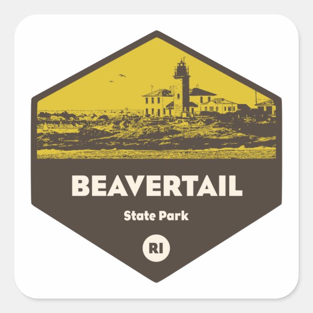 Pegatina Cuadrada Parque estatal Beavertail Isla Rhode (Anverso)