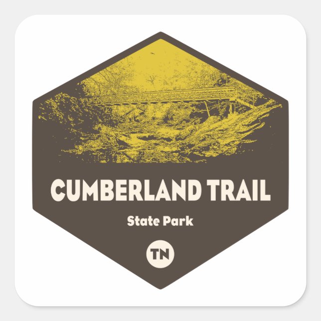 Pegatina Cuadrada Parque Estatal Cumberland Trail Tennessee (Anverso)