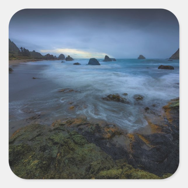 Pegatina Cuadrada Parque estatal Harris Beach | Oregón (Anverso)