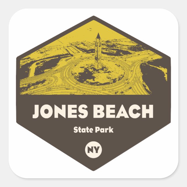 Pegatina Cuadrada Parque Estatal Jones Beach Nueva York (Anverso)