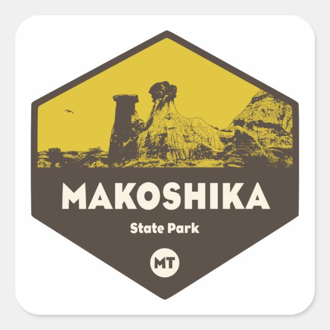 Pegatina Cuadrada Parque estatal Makoshika, Montana (Anverso)