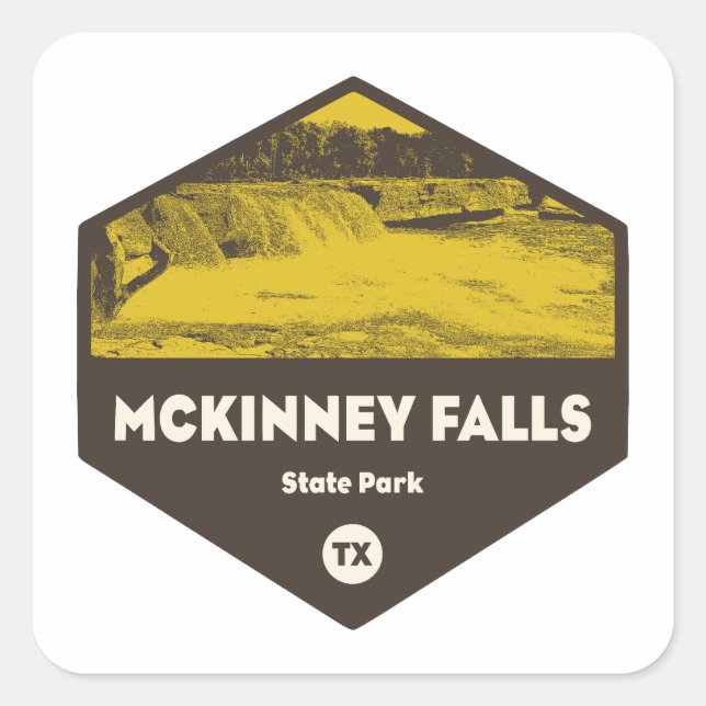 Pegatina Cuadrada Parque Estatal McKinney Falls Texas (Anverso)