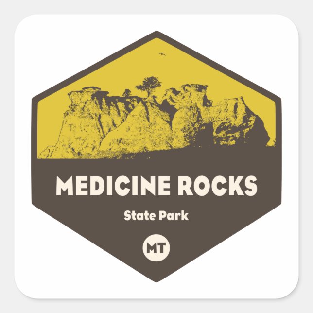 Pegatina Cuadrada Parque estatal Medicine Rocks Montana (Anverso)