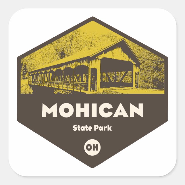 Pegatina Cuadrada Parque Estatal Mohican Ohio (Anverso)