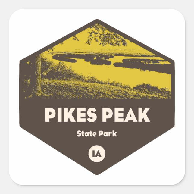 Pegatina Cuadrada Parque Estatal Pikes Peak Iowa (Anverso)