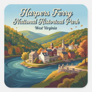 Pegatina Cuadrada Parque Histórico Nacional Harpers Ferry EE. UU.