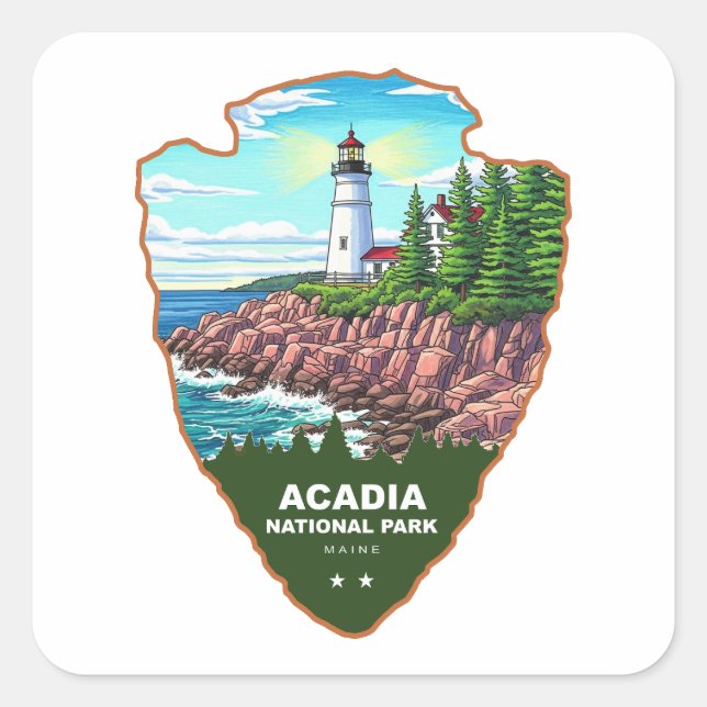 Pegatina Cuadrada Parque Nacional Acadia Maine Arrowhead (Anverso)