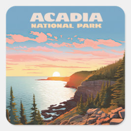 Pegatina Cuadrada Parque nacional Acadia Maine Coast Retro