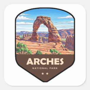 Pegatina Cuadrada Parque Nacional Arcos Utah Escudo