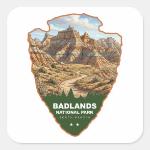 Pegatina Cuadrada Parque Nacional Badlands Arrowhead
