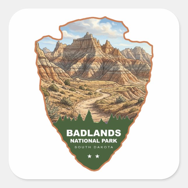 Pegatina Cuadrada Parque Nacional Badlands Arrowhead (Anverso)