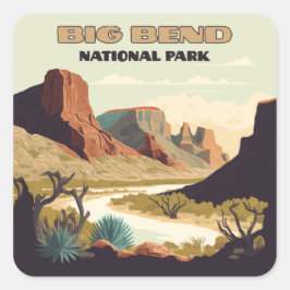 Pegatina Cuadrada Parque nacional Big Bend Texas Retro Travel