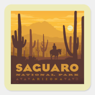Pegatina Cuadrada Parque nacional de la Plaza Saguaro   Arizona