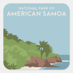 Pegatina Cuadrada Parque nacional de Samoa Americana Minimalista