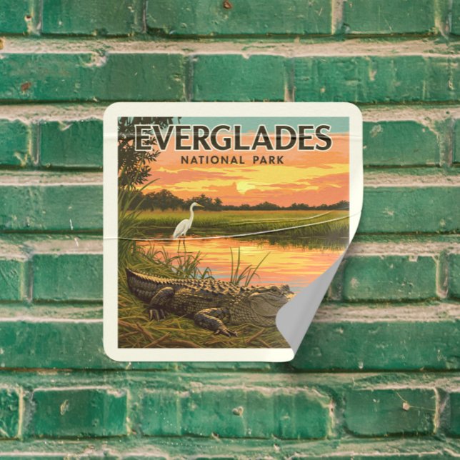 Pegatina Cuadrada Parque nacional de Vintage Everglades (Subido por el creador)