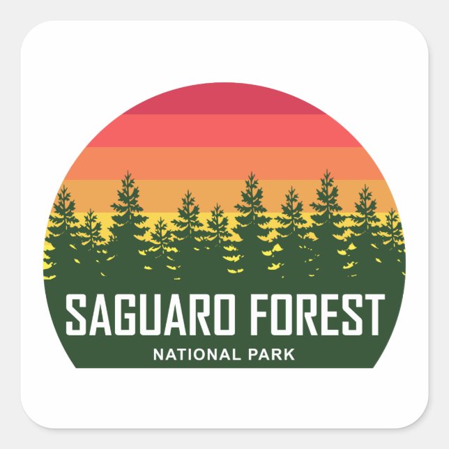 Pegatina Cuadrada Parque nacional del Bosque de Saguaro (Anverso)