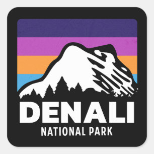 Pegatina Cuadrada Parque nacional Denali Regalo de Alaska Retro