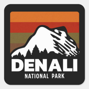 Pegatina Cuadrada Parque nacional Denali Regalo de Alaska Retro