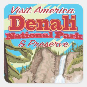 Pegatina Cuadrada Parque nacional Denali y póster de conservación de
