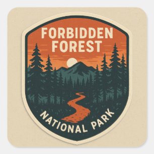 Pegatina Cuadrada Parque nacional Forestal Prohibido