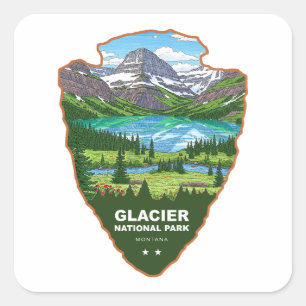 Pegatina Cuadrada Parque Nacional Glaciar Montana Arrowhead