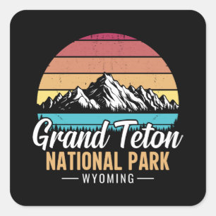 Pegatina Cuadrada Parque Nacional Grand Teton Wyoming EE. UU. vintag