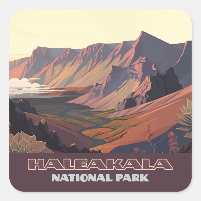 Pegatina Cuadrada Parque nacional Haleakala Cráter Volcán Maui (Anverso)