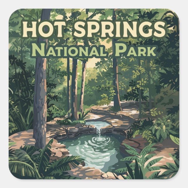 Pegatina Cuadrada Parque nacional Hot Springs Arkansas Retro (Anverso)