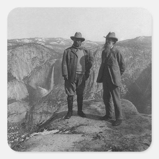 Pegatina Cuadrada Parque nacional John Muir Teddy Roosevelt Yosemite (Anverso)