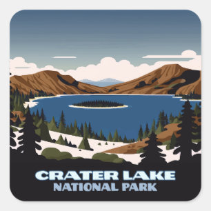 Pegatina Cuadrada Parque Nacional Lago del Cráter Oregon