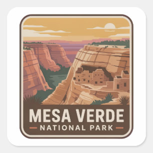 Pegatina Cuadrada Parque Nacional Mesa Verde Insignia Vintage