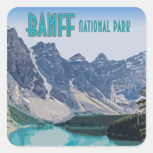 Pegatina Cuadrada Parque nacional Moraine Lake Banff Canada Vintage