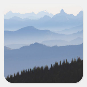 Pegatina Cuadrada Parque Nacional Mount Rainier  Montañas Cascada