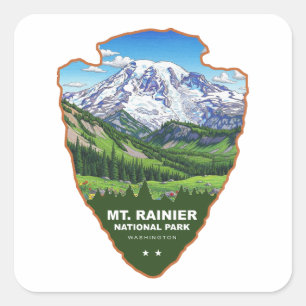 Pegatina Cuadrada Parque Nacional Mt. Rainier Flecha
