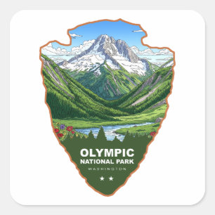 Pegatina Cuadrada Parque Nacional Olympic Washington Arrowhead