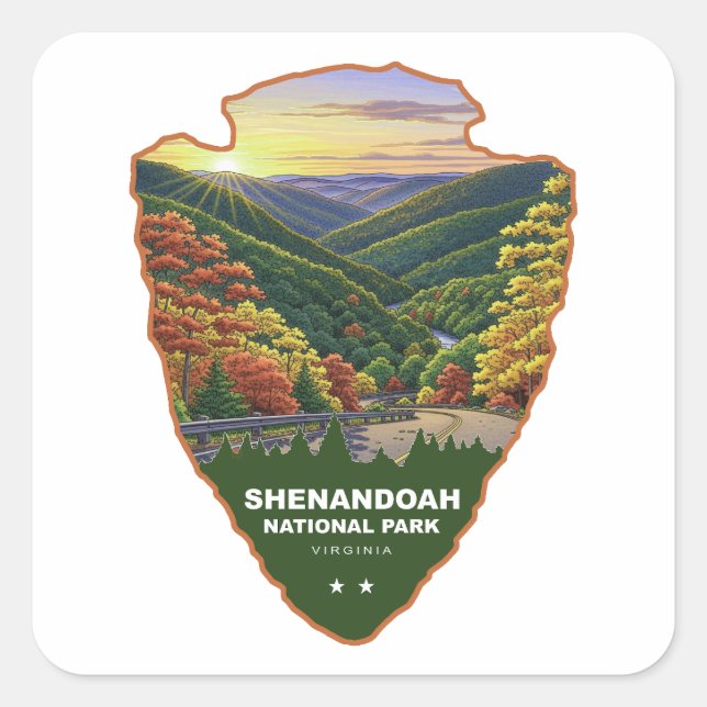 Pegatina Cuadrada Parque Nacional Shenandoah Arrowhead (Anverso)