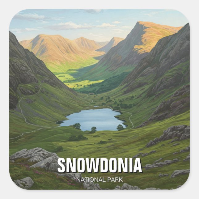 Pegatina Cuadrada Parque nacional Snowdonia Viajes de Gales (Anverso)