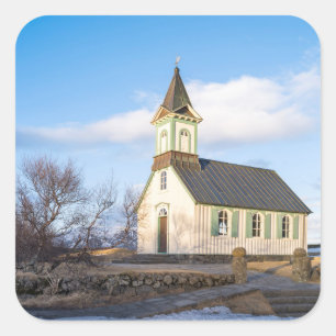 Pegatina Cuadrada Parque Nacional Thingvellir en Islandia
