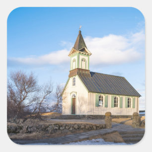 Pegatina Cuadrada Parque nacional Thingvellir en Islandia