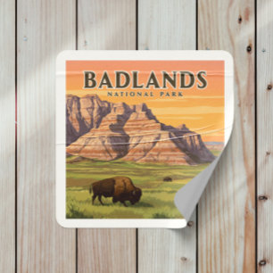 Pegatina Cuadrada Parque nacional Vintage Badlands